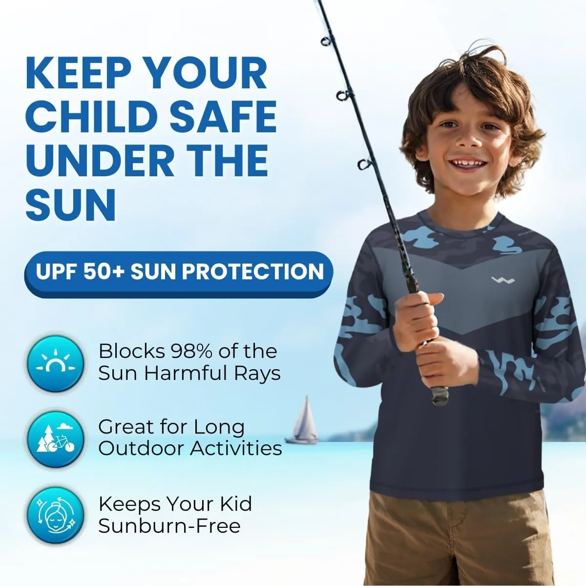 WindRider Kids Rash Guard - Girls and Boys Swim Shirt UPF 50  Sun Protection, Long Sleeve for Swimming, Fishing & Outdoor Fun