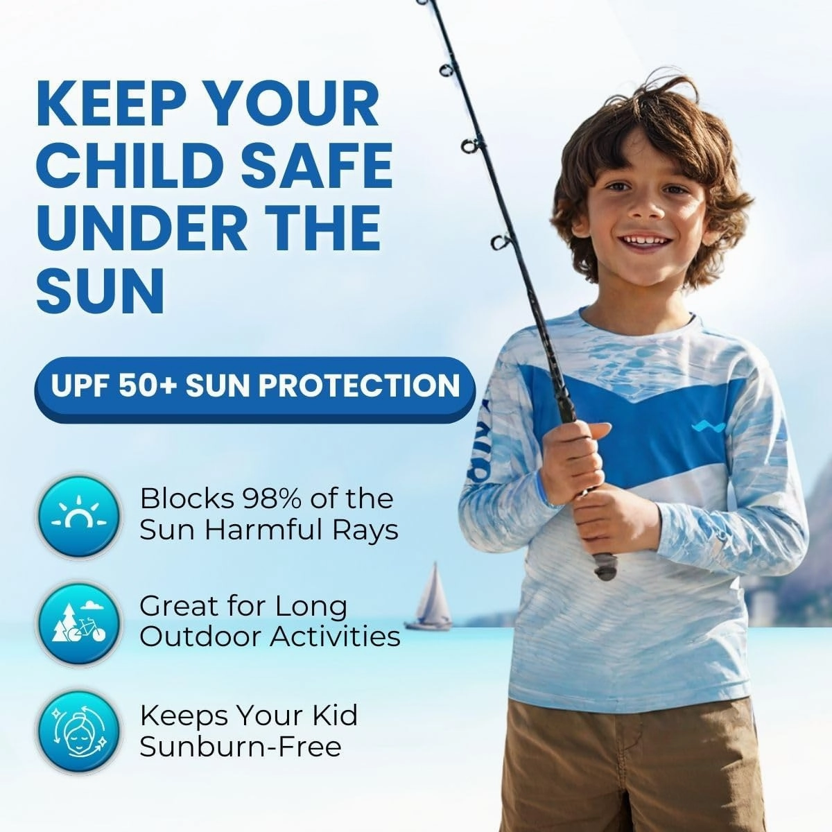 WindRider Kids Rash Guard - Girls and Boys Swim Shirt UPF 50  Sun Protection, Long Sleeve for Swimming, Fishing & Outdoor Fun