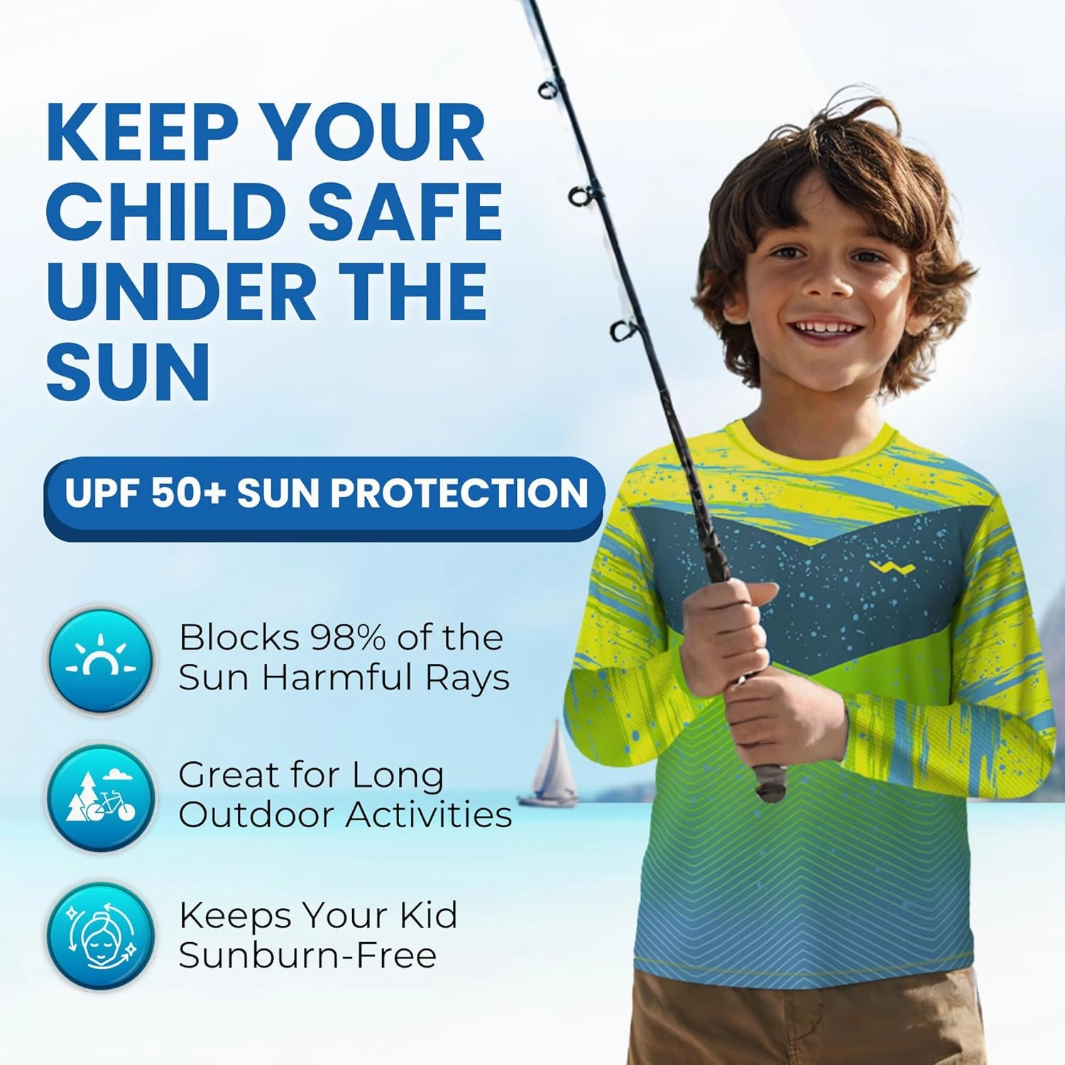 WindRider Kids Rash Guard - Girls and Boys Swim Shirt UPF 50  Sun Protection, Long Sleeve for Swimming, Fishing & Outdoor Fun