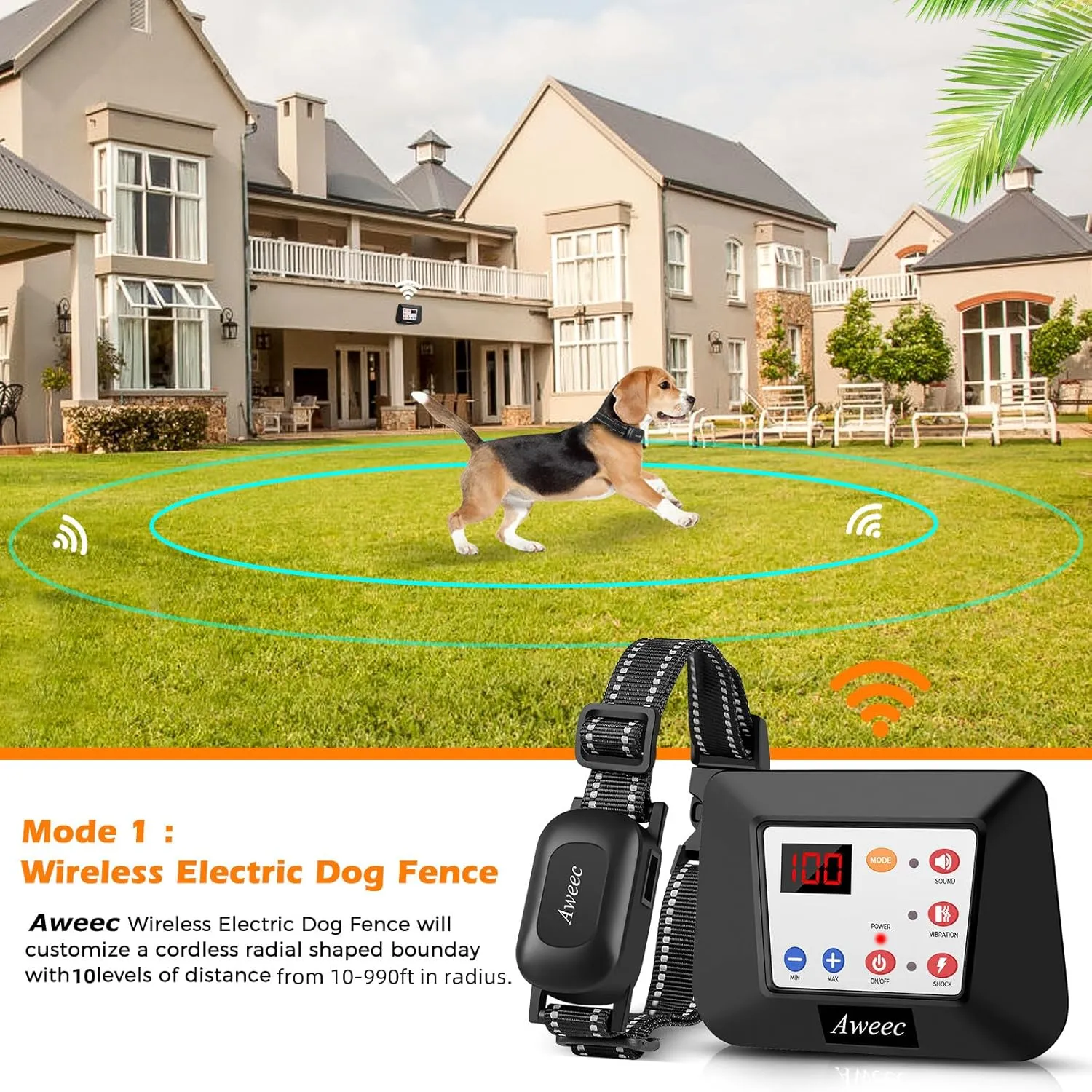 Wireless Dog Fence System, 2025 Electric Fence for Dog & Training Collar with Remote, Wireless Dog Collar Boundary Containment System, Adjustable Range Sizes, Suitable for Large,Medium Dogs ( 2 Dogs )