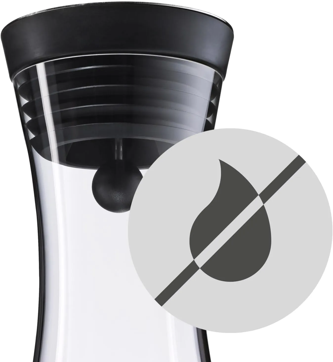 WMF Close-Up Stopper Glass Cromargan Basic Water Decanter, Black, Height 32.7 cm, 1.5 Litre