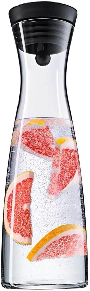 WMF Close-Up Stopper Glass Cromargan Basic Water Decanter, Black, Height 32.7 cm, 1.5 Litre