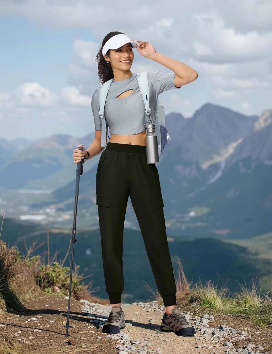 Women's Cargo Joggers Lightweight Hiking Jogger Pants Zipper Pockets Travel Athletic UPF 50 
