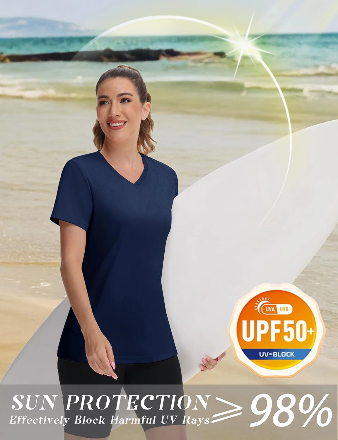 Women's Short Sleeve Shirts Workout Tops UPF 50  Sun Protectioin Quick Dry V Neck T Shirts Athletic