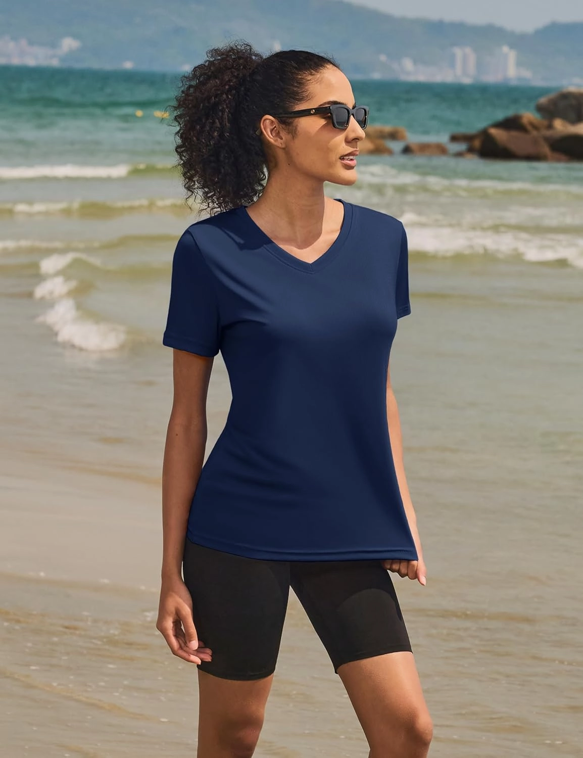Women's Short Sleeve Shirts Workout Tops UPF 50  Sun Protectioin Quick Dry V Neck T Shirts Athletic