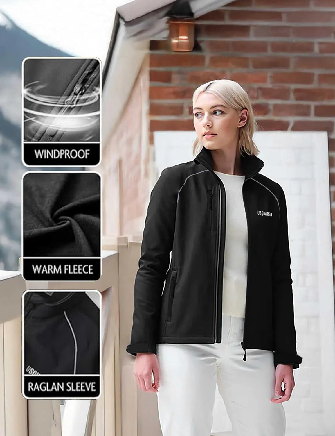 Women's Softshell Waterproof Jacket, Outdoor Windbreaker Warm Fleece Lined Rain Soft Shell For Hiking Travel