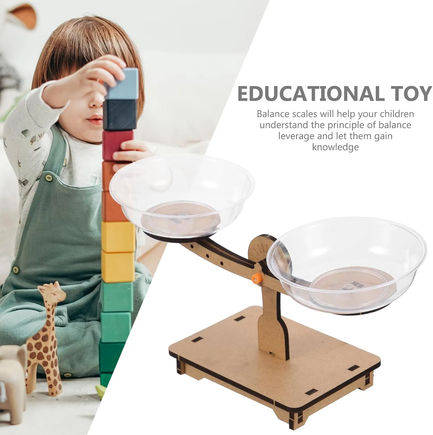 Wooden Balance Scale Toy Educational Weighing Scale Game for Boy Girl Enhances Math Skills Understanding of Balance Concepts for Preschool Learning