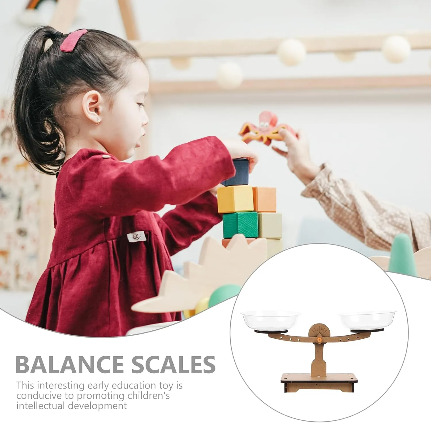 Wooden Balance Scale Toy Educational Weighing Scale Game for Boy Girl Enhances Math Skills Understanding of Balance Concepts for Preschool Learning