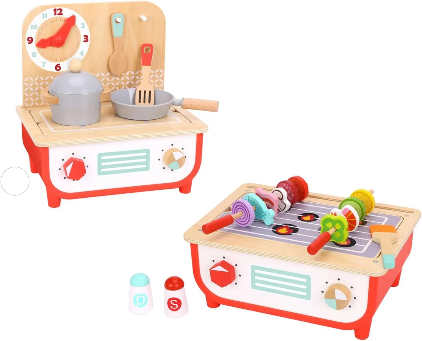 Wooden Toy Cooking Set for Kids Girl & Boy Kitchen Playset | Converts from Toddler Grill Playset to a Play Stove | Play BBQ Grill Set for Kids