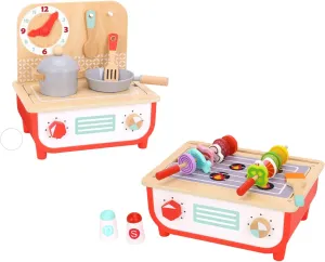 Wooden Toy Cooking Set for Kids Girl & Boy Kitchen Playset | Converts from Toddler Grill Playset to a Play Stove | Play BBQ Grill Set for Kids