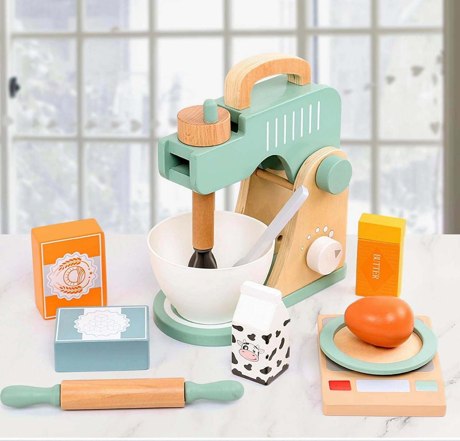 Wooden Blender Toys Play Set for Kids, Cookies Bake Mixer Toy, Montessori Pretend Play Food Kitchen Accessories for Toddler Girls and Boys (Blender)