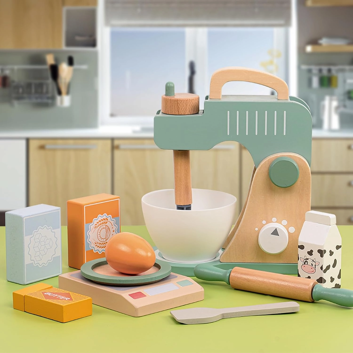 Wooden Blender Toys Play Set for Kids, Cookies Bake Mixer Toy, Montessori Pretend Play Food Kitchen Accessories for Toddler Girls and Boys (Blender)