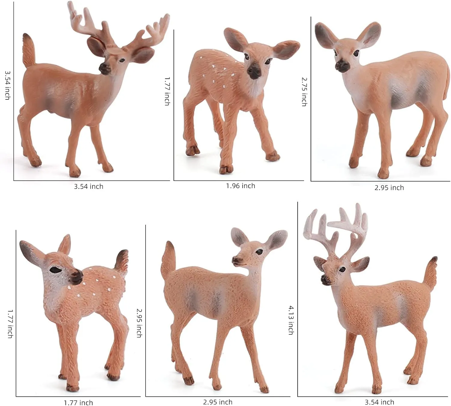Woodland Wild Animals Toy Playset White Tail Deer Figurines Toys Christmas Scene Decoration Cake Tooper Decoration Accessory Cognitive Toys for Kids 6 Pcs