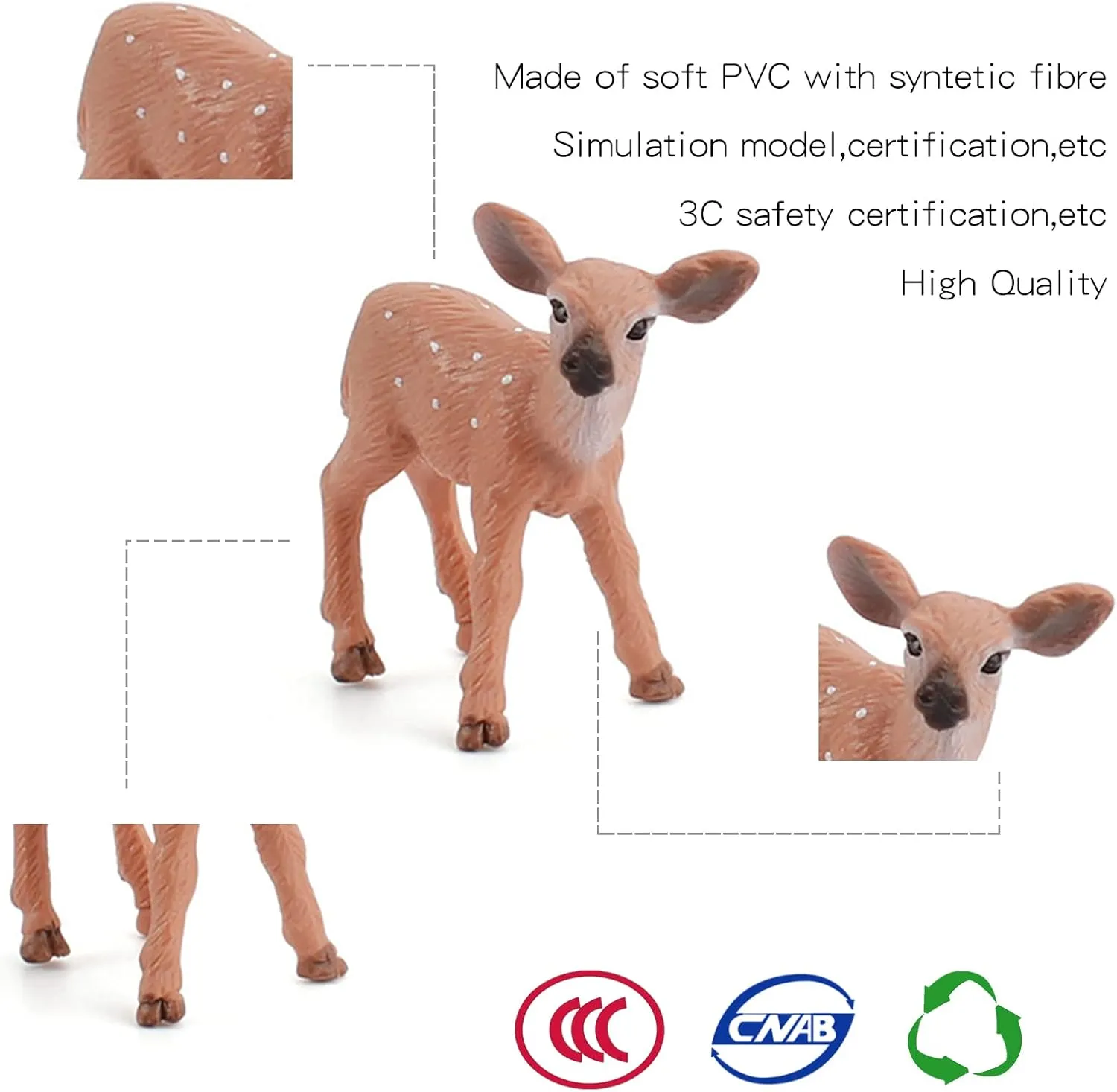 Woodland Wild Animals Toy Playset White Tail Deer Figurines Toys Christmas Scene Decoration Cake Tooper Decoration Accessory Cognitive Toys for Kids 6 Pcs