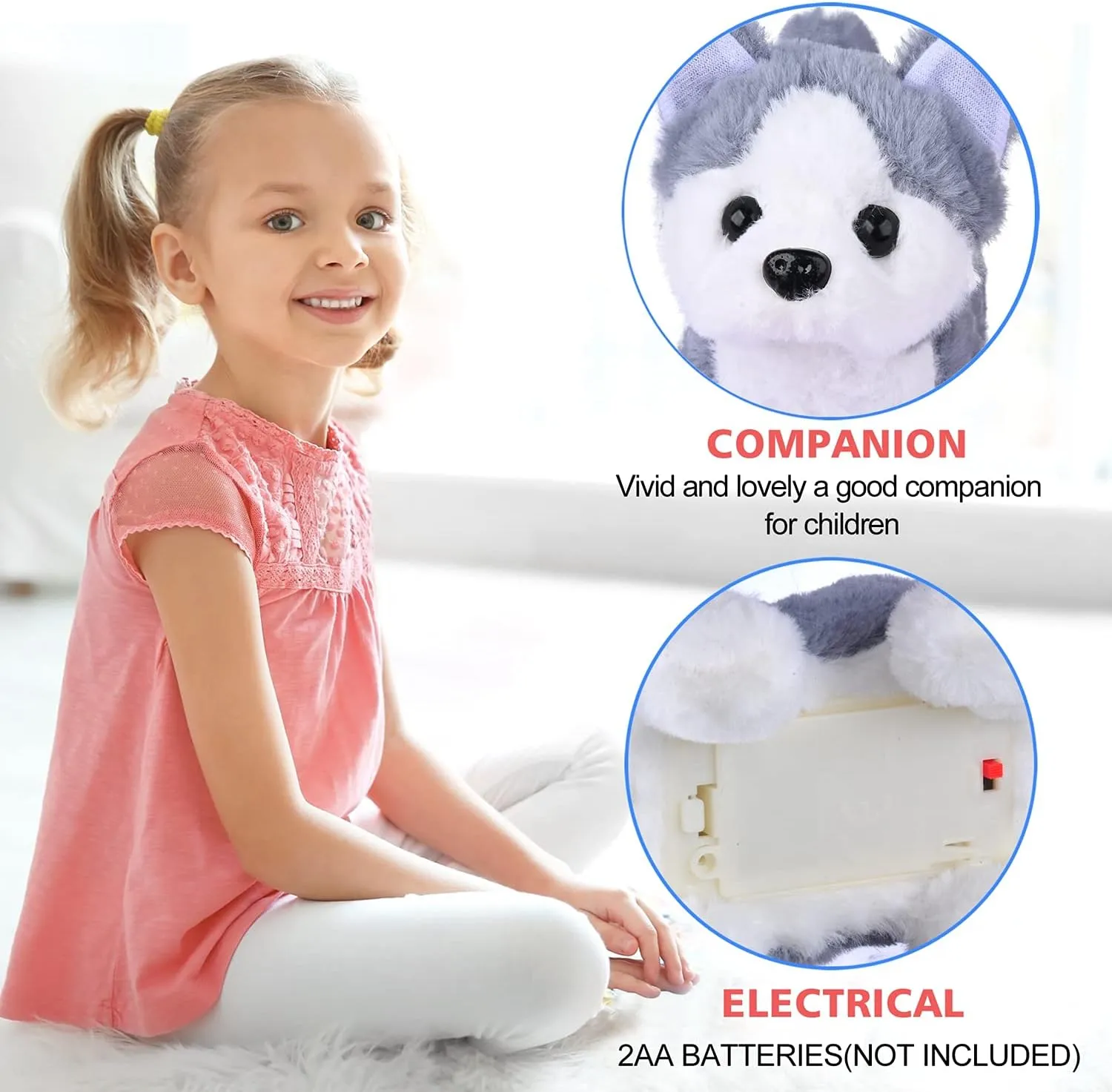 WorWoder Plush Husky Dog Toy Puppy Electronic Interactive Pet - Walking, Barking, Tail Wagging, Stretching Companion Animal for Kids