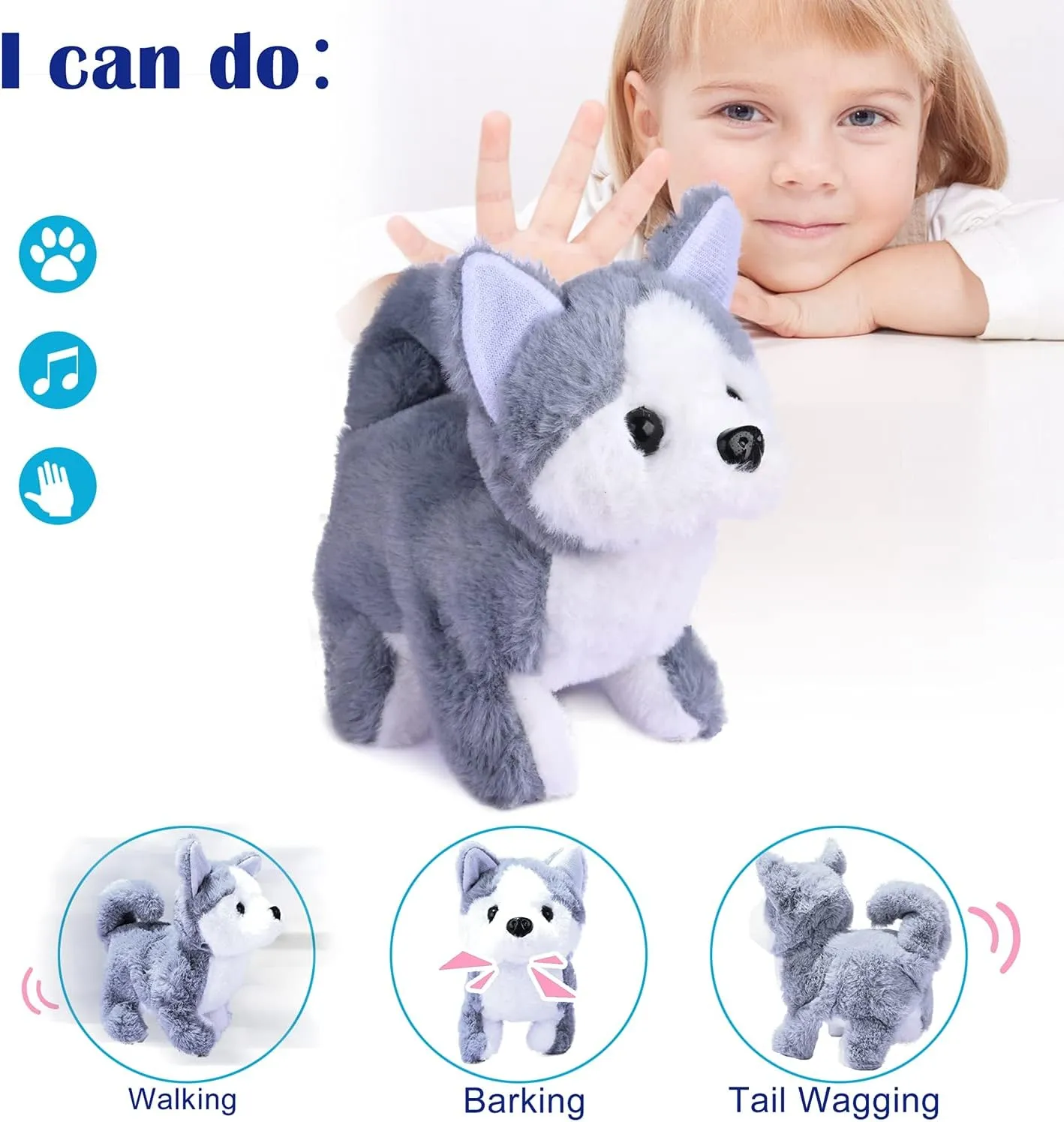WorWoder Plush Husky Dog Toy Puppy Electronic Interactive Pet - Walking, Barking, Tail Wagging, Stretching Companion Animal for Kids