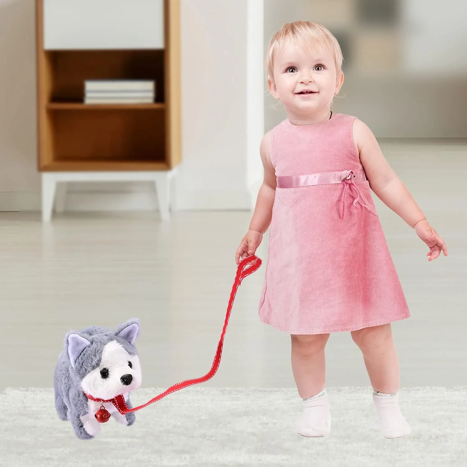 WorWoder Plush Husky Dog Toy Puppy Electronic Interactive Pet - Walking, Barking, Tail Wagging, Stretching Companion Animal for Kids