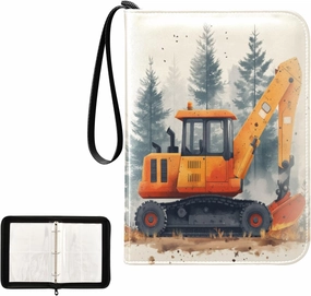 Yellow Excavator Painting Card Binder 4 Pocket, Trading Card Holder Fits 400 Game Cards with 50 Removable Sleeves, MTG Card Case Standard Size