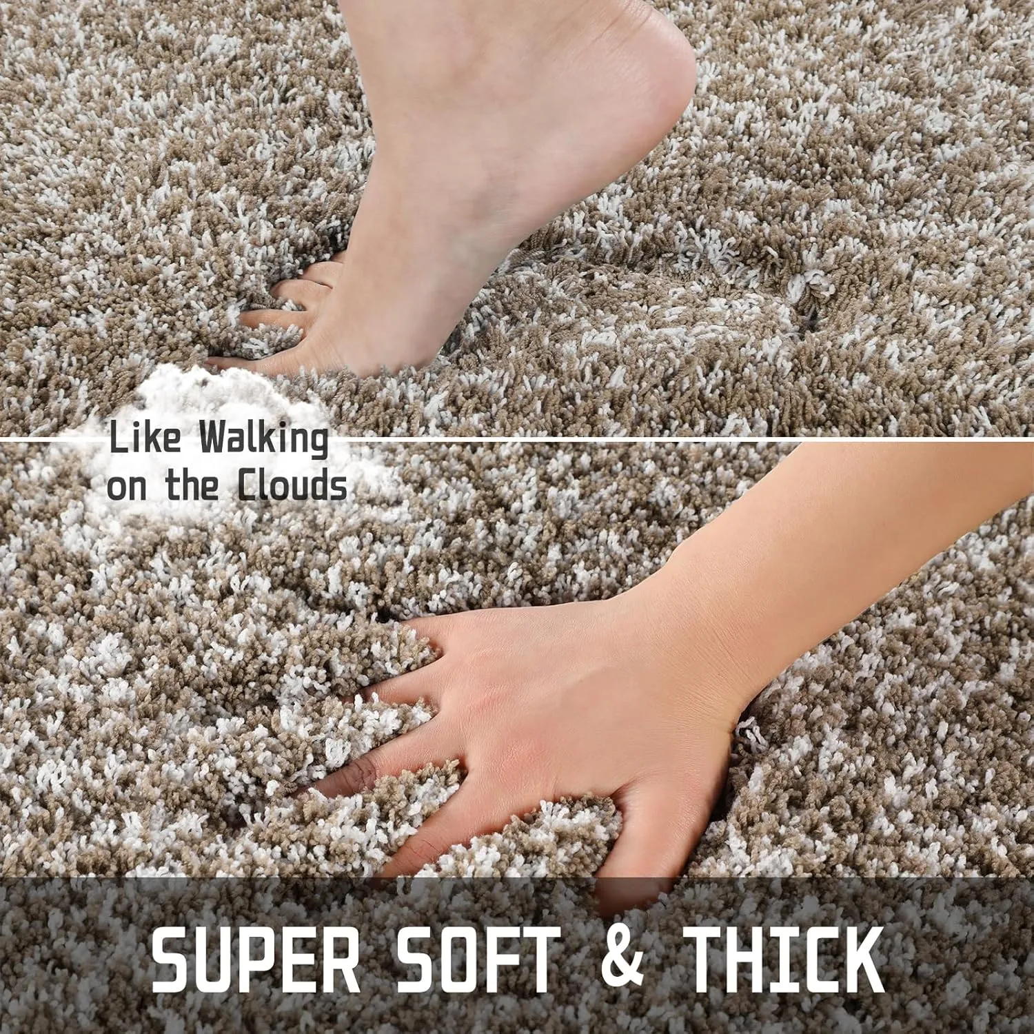 Yimobra Bathroom Rugs Non Slip Washable 24x17, Ultra Soft and Water Absorbent Bath Mats, Plush Fluffy Shower Mat Outside, Microfiber Thick Matts for Bathroom Floor/Sink, Light Brown and White