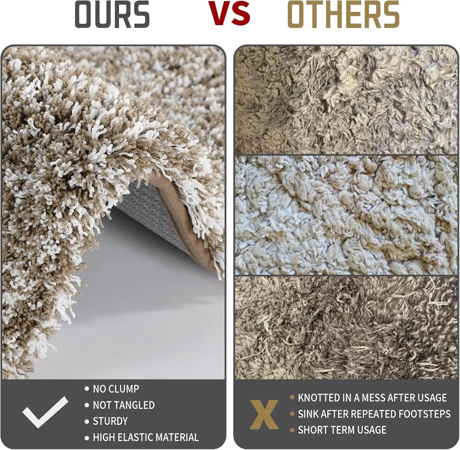 Yimobra Bathroom Rugs Non Slip Washable 24x17, Ultra Soft and Water Absorbent Bath Mats, Plush Fluffy Shower Mat Outside, Microfiber Thick Matts for Bathroom Floor/Sink, Light Brown and White
