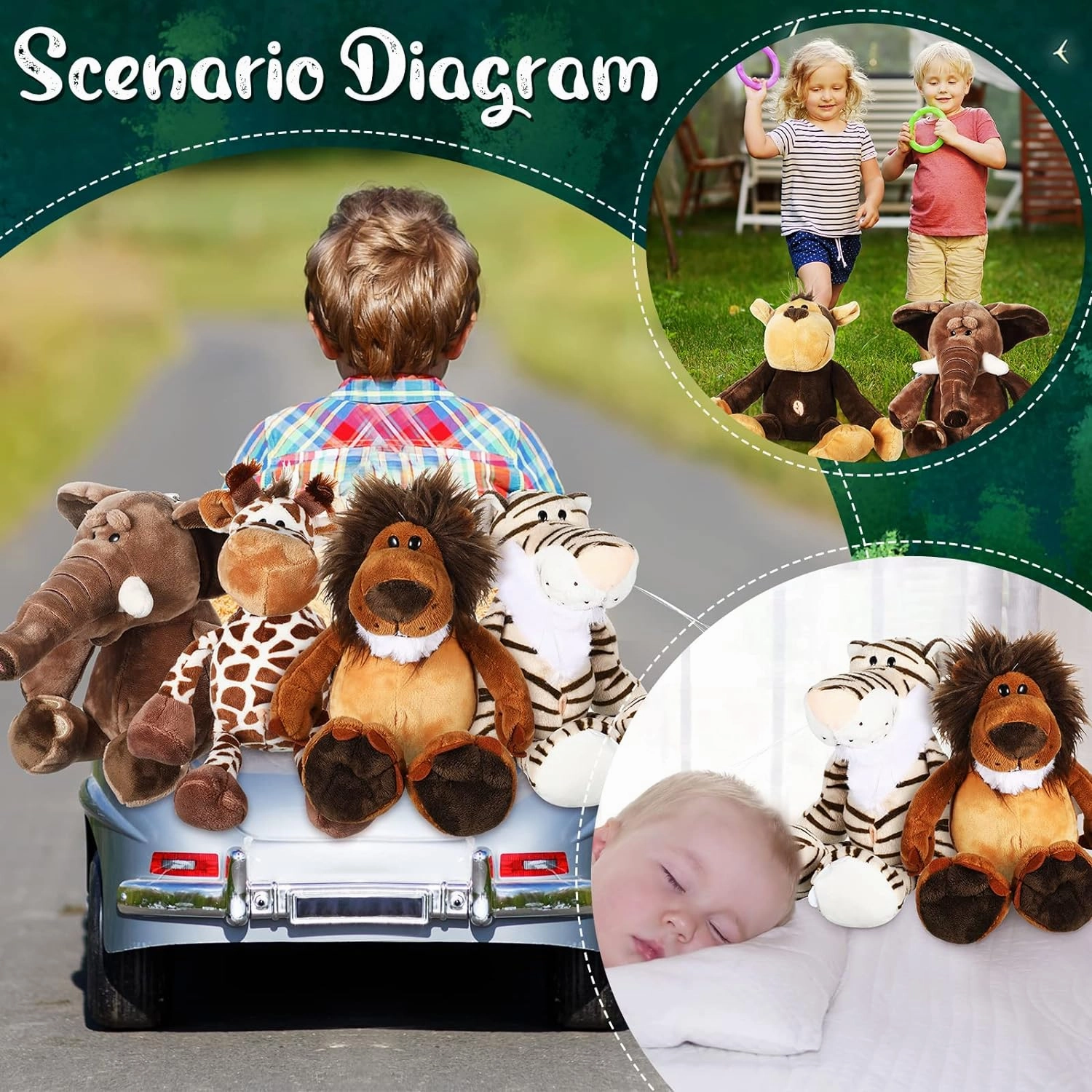 Zhanmai 6 Pieces Safari Stuffed Animals Plush Jungle Toys Set for Boys Girls, Lion Elephant Zebra Giraffe Tiger Monkey for Animal Themed Parties Student Baby Shower Award Decoration(Novel Style)