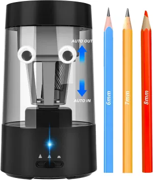 ZMOL Electric Pencil Sharpener with Eye Pattern, Fully Automatic Robot Pencil Sharpener, Auto in & Out, Rechargeable Hands-Free Pencil Sharpeners for 6-8mm No.2/Colored Pencils, Office, Home-Black