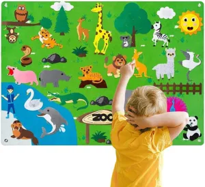 Zoo Animals Felt Story Board Set,Preschool Educational Flannel Play Mat,Jungle Animal Interactive Early Learning and Storytelling Kit Wall Hanging Gift for Toddlers Boys Girls (Zoo)
