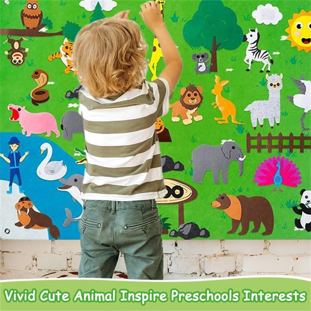 Zoo Animals Felt Story Board Set,Preschool Educational Flannel Play Mat,Jungle Animal Interactive Early Learning and Storytelling Kit Wall Hanging Gift for Toddlers Boys Girls (Zoo)