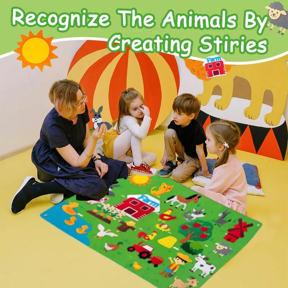 Zoo Animals Felt Story Board Set,Preschool Educational Flannel Play Mat,Jungle Animal Interactive Early Learning and Storytelling Kit Wall Hanging Gift for Toddlers Boys Girls (Zoo)