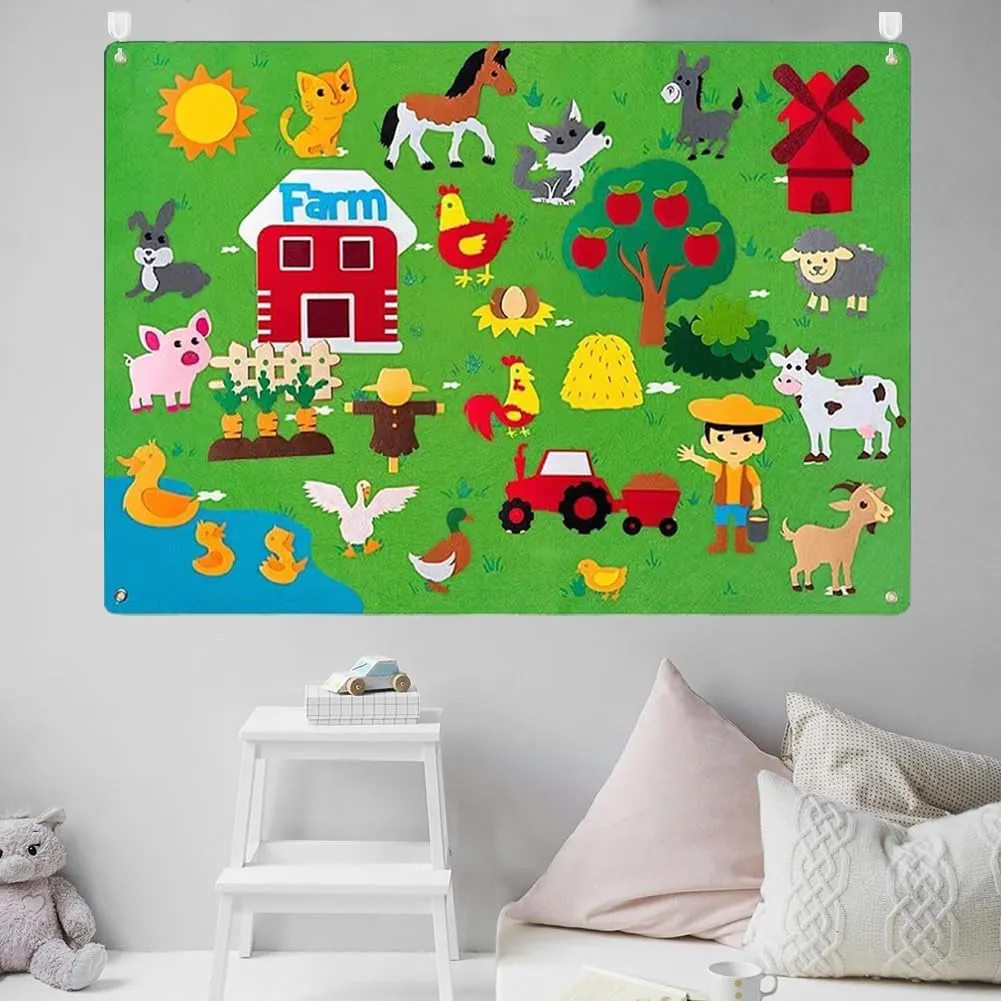 Zoo Animals Felt Story Board Set,Preschool Educational Flannel Play Mat,Jungle Animal Interactive Early Learning and Storytelling Kit Wall Hanging Gift for Toddlers Boys Girls (Zoo)